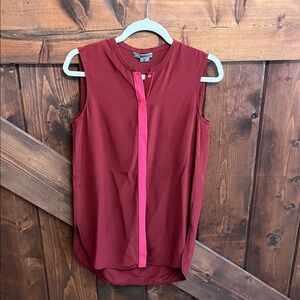 Vince Sleeveless Blouse in Wine with Pink Placket